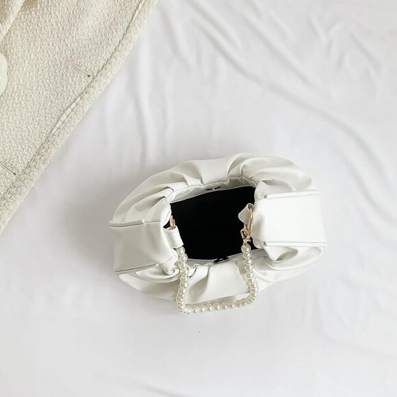 Chic Ruched Design Mini Clutch with Pearl Strap - Perfect for Any Occasion - Picture 2 of 6